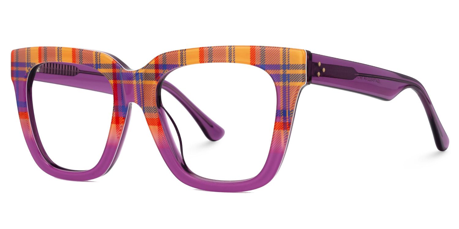 Boston Purple Plaid Eyeglasses with Square Wide Frames1
