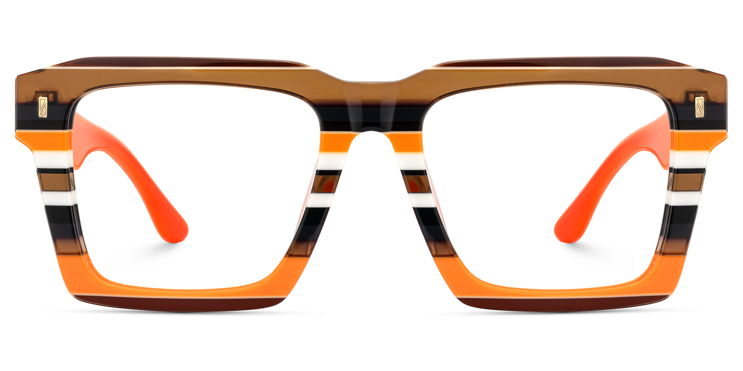 Large Square Prescription Glasses With Orange Brown Stripes1