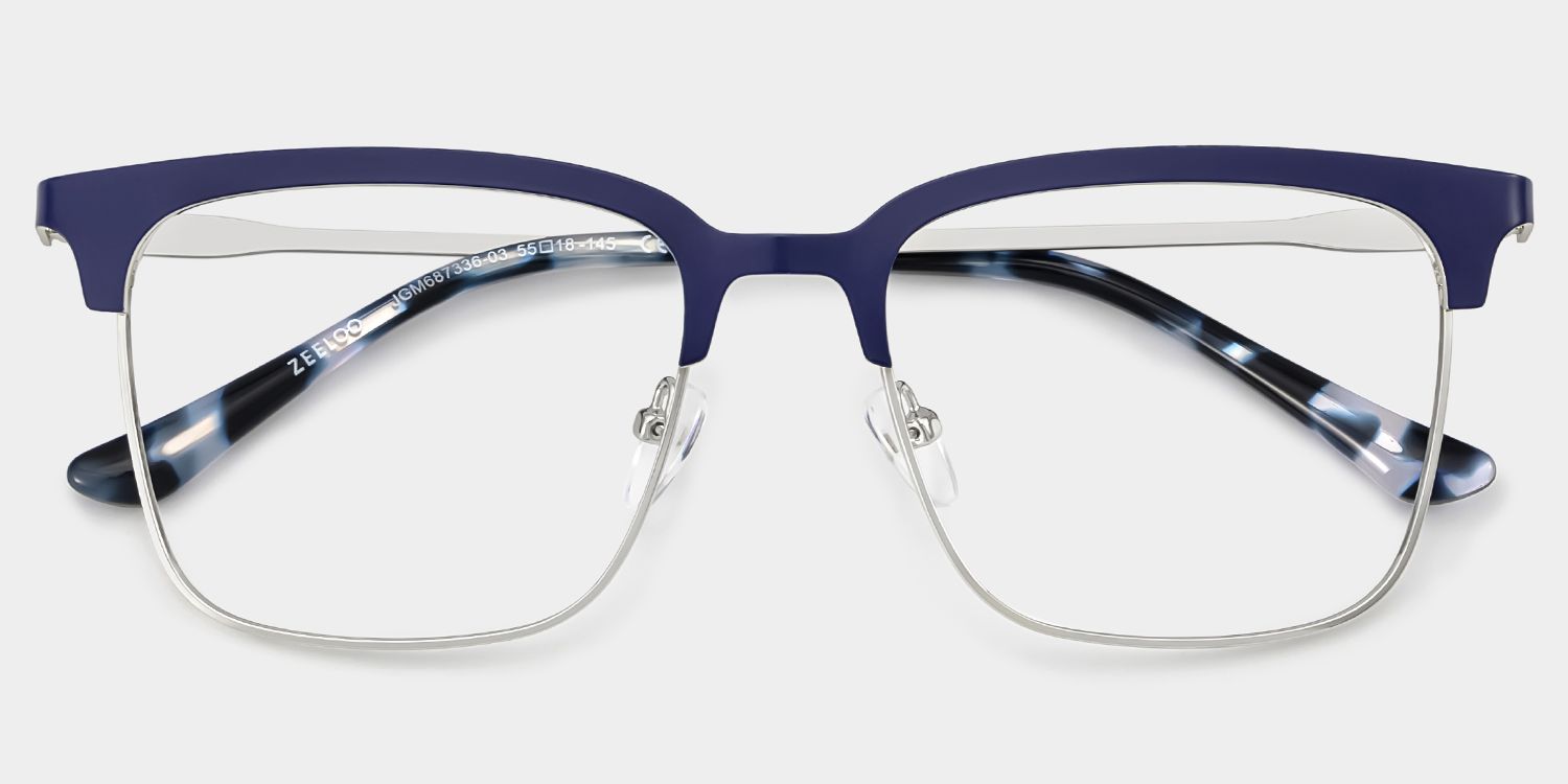 Cleo Blue Silver Frame Glasses with Browline Frame Online | ZEELOOL Canada2