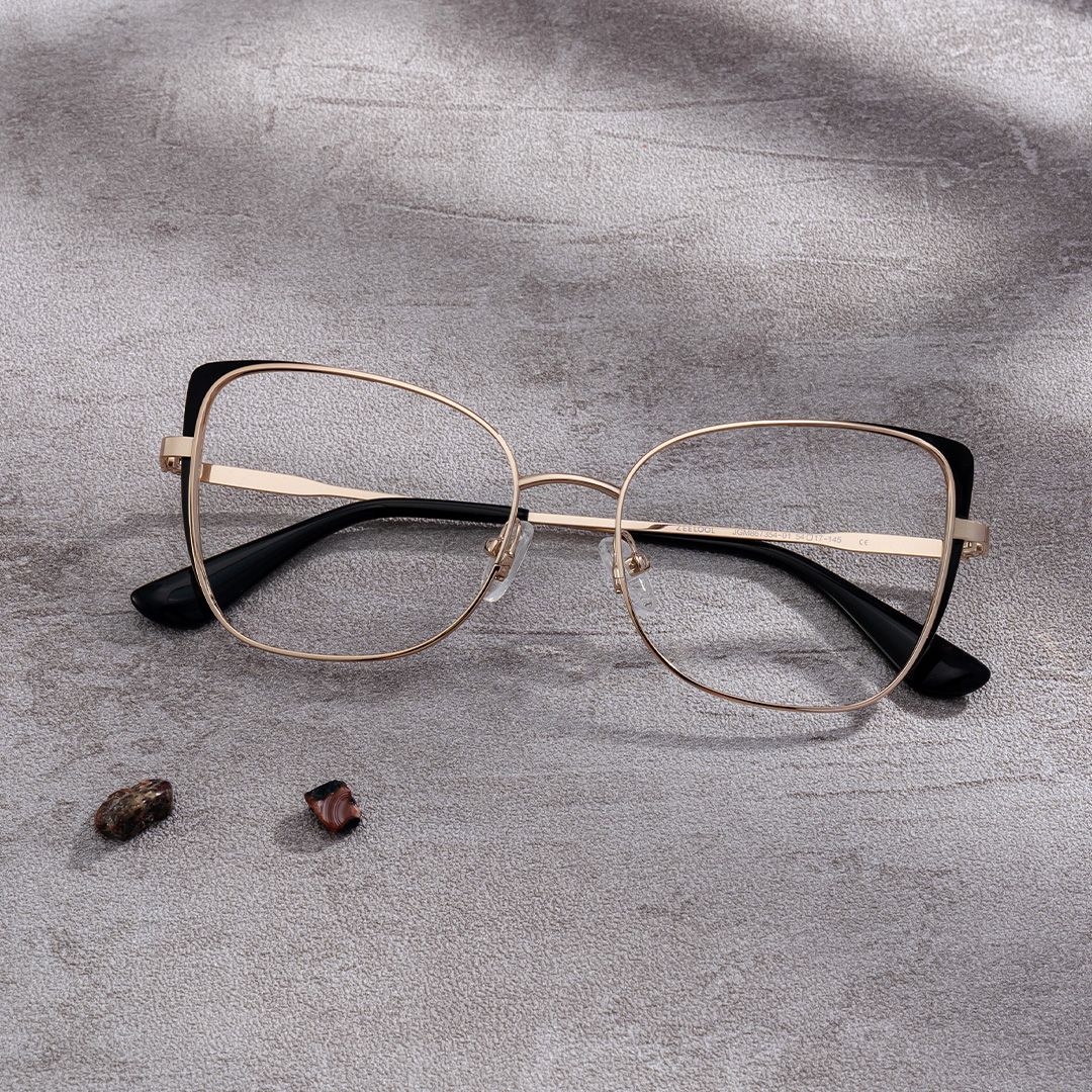 Tessa Black Gold Frame Glasses with Cat eye Frame Online | ZEELOOL Canada0