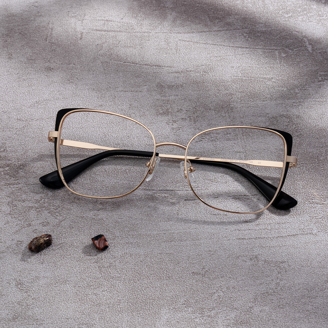 Tessa Black Gold Frame Glasses with Cat eye Frame Online | ZEELOOL Canada0