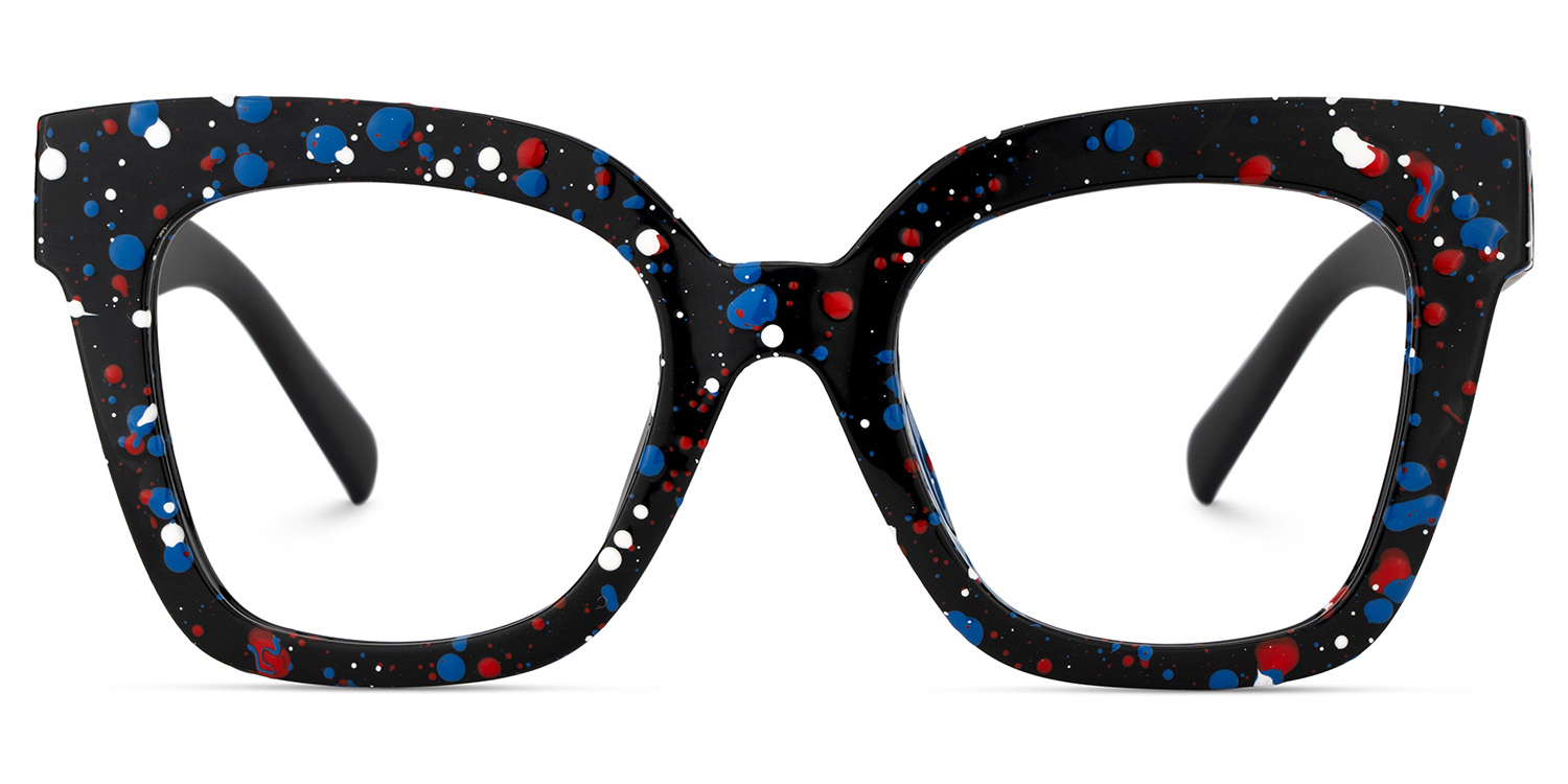 Malcolm Large Square Nerdy Glasses with Colorful Dots on The Frame0