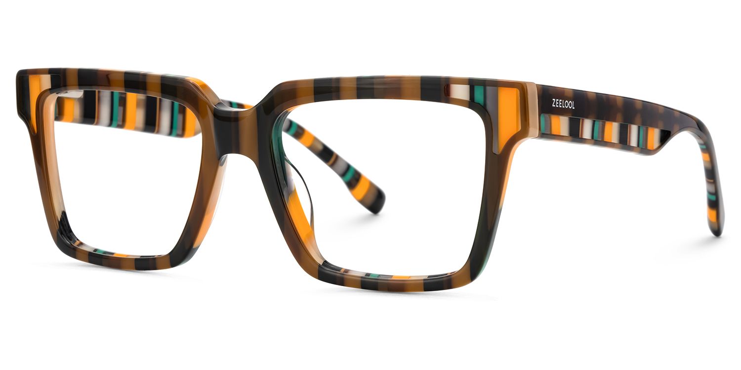 Brown Stripe Square Acetate Glasses2