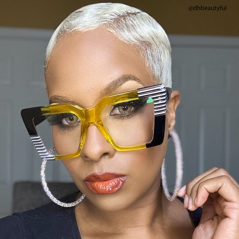 Shamika Large Black and Yellow Eyeglasses with Rectangle Frames | ZEELOOL Canada4
