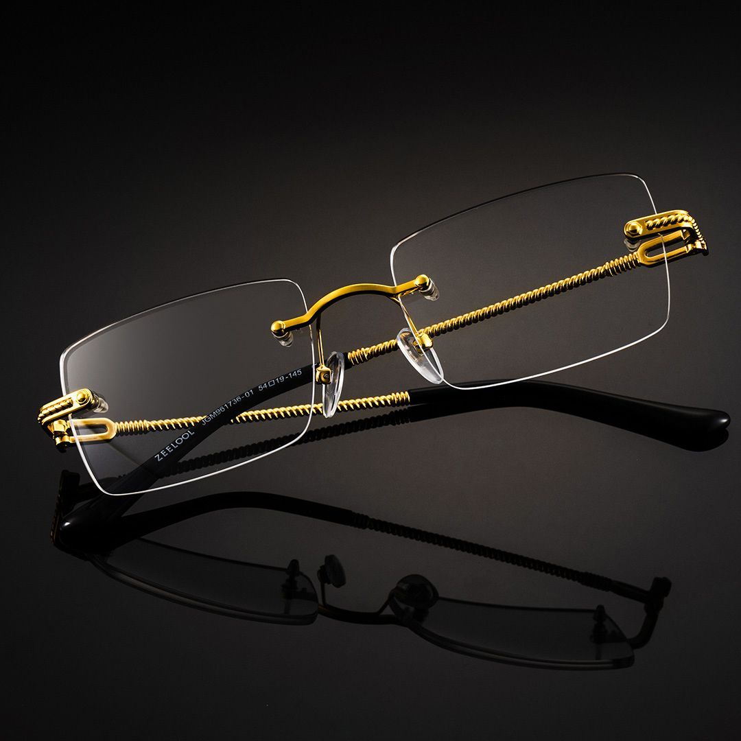 Gold Rimless Eyeglasses Frames With Adjustable Nose Pads0