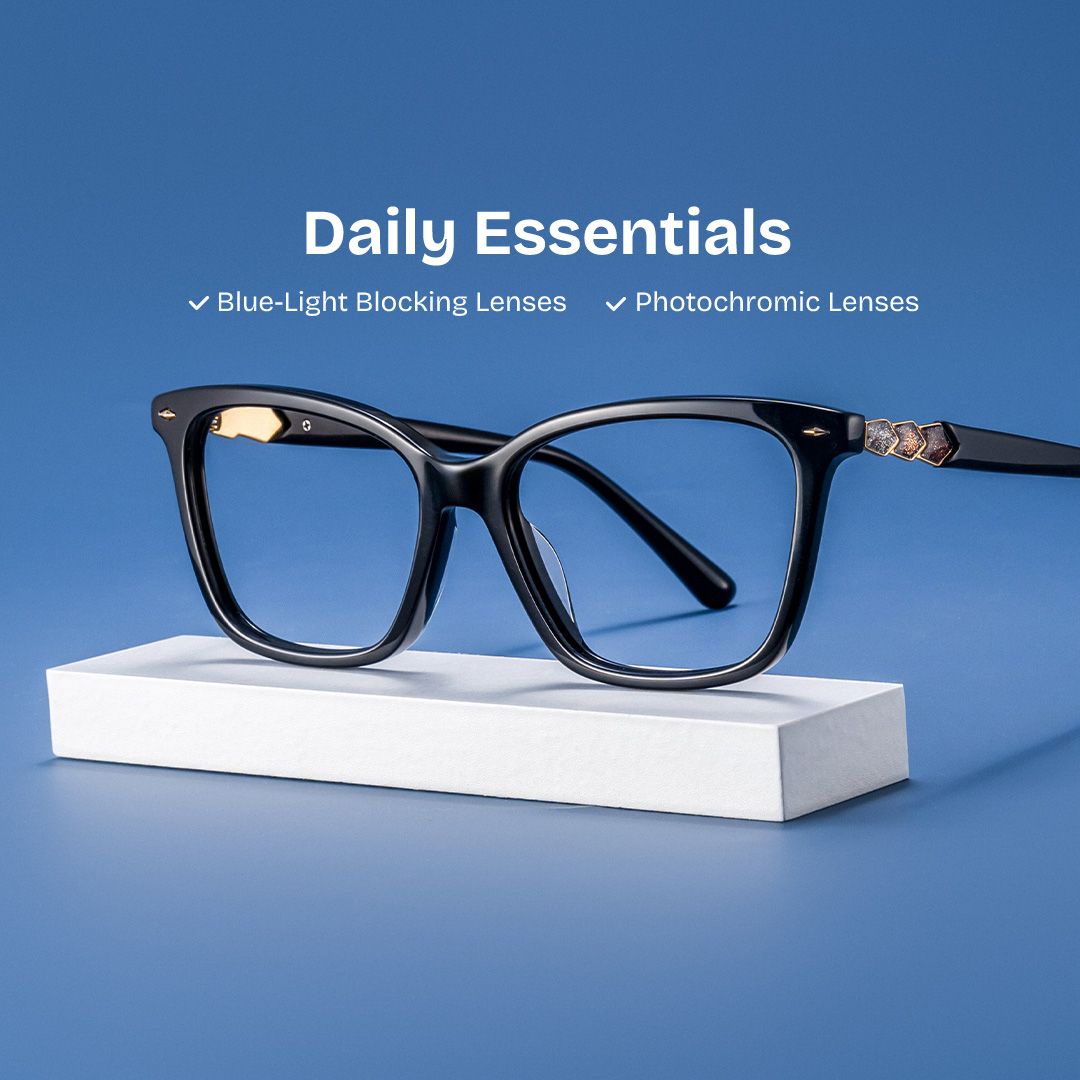 Theo Acetate Black Frame Glasses with Square Shape | ZEELOOL Canada0