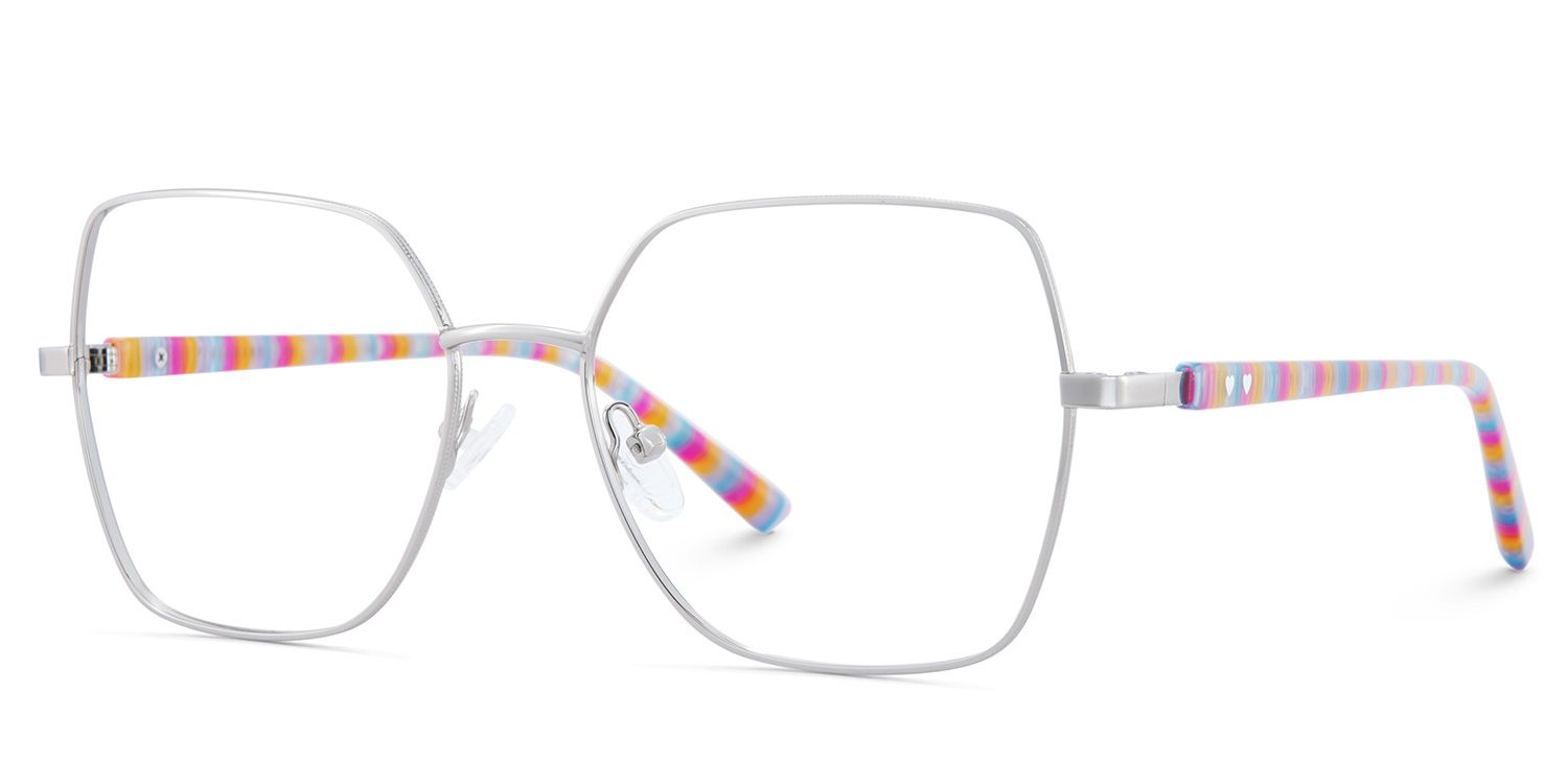 Women's Silver Frame Glasses With Colorful Stripes Temples3