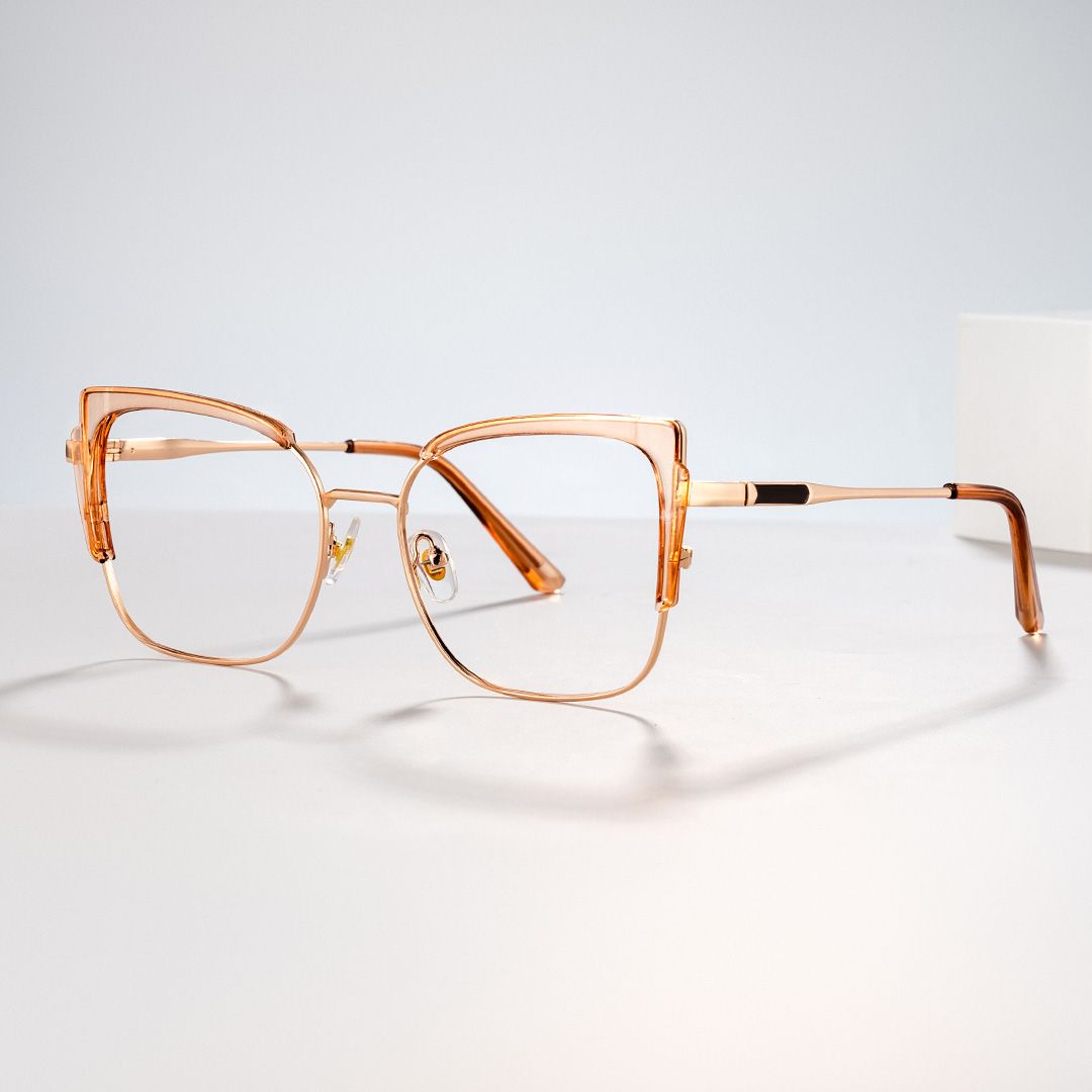Beige Thin Frame Glasses With Metal Material0