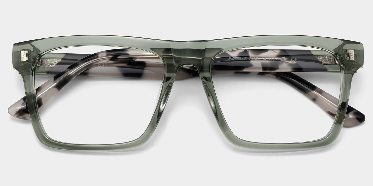 Rectangle Gray Green Eyeglasses- Henry Acetate Frame Glasses1