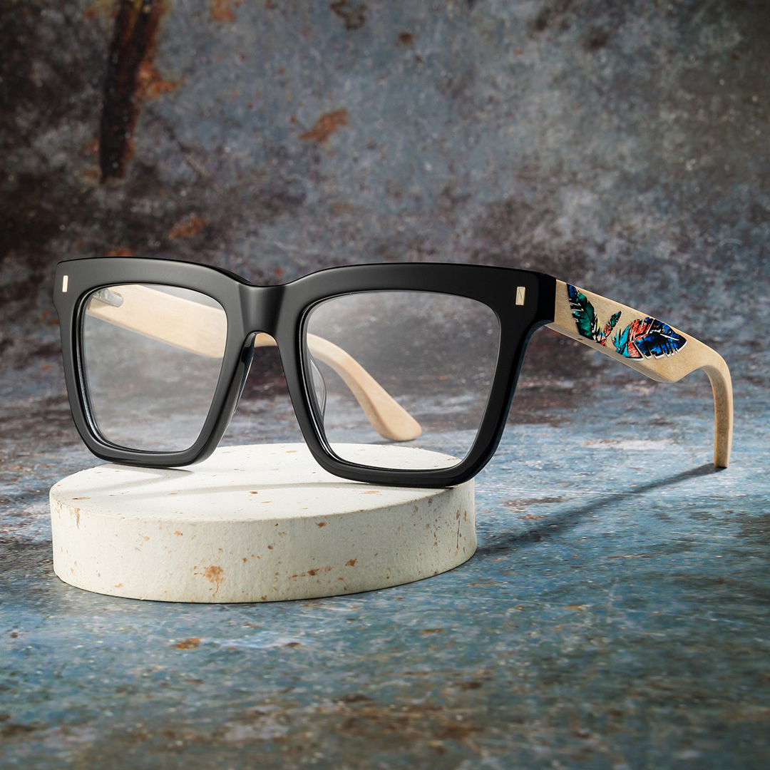 Rectangle Vintage Glasses With Wood Temples0