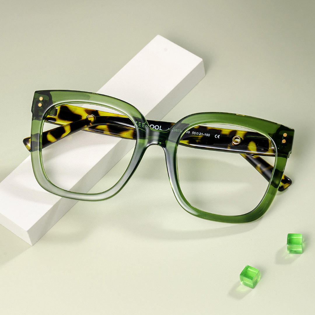 ZEELOOL Ebony Square Green Tortoise Glasses