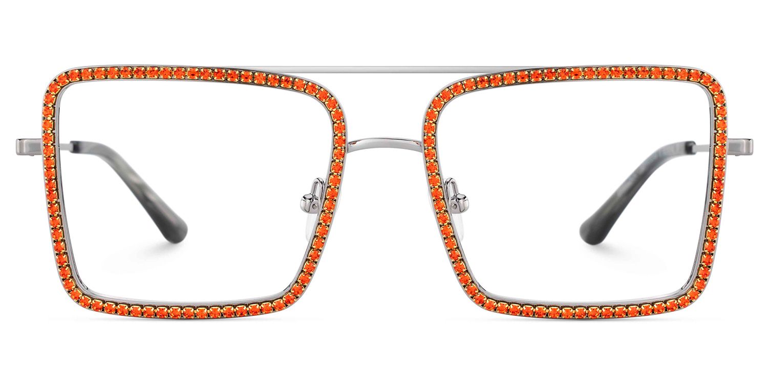 Diva Glasses, Orange Diamond and Golden Metal  Eyeglasses0
