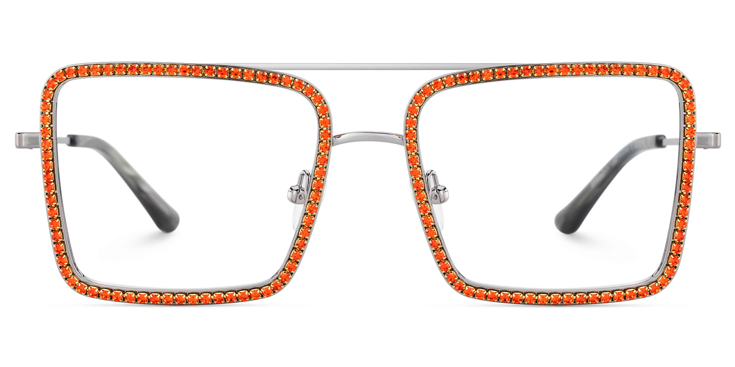 Diva Glasses, Orange Diamond and Golden Metal  Eyeglasses0