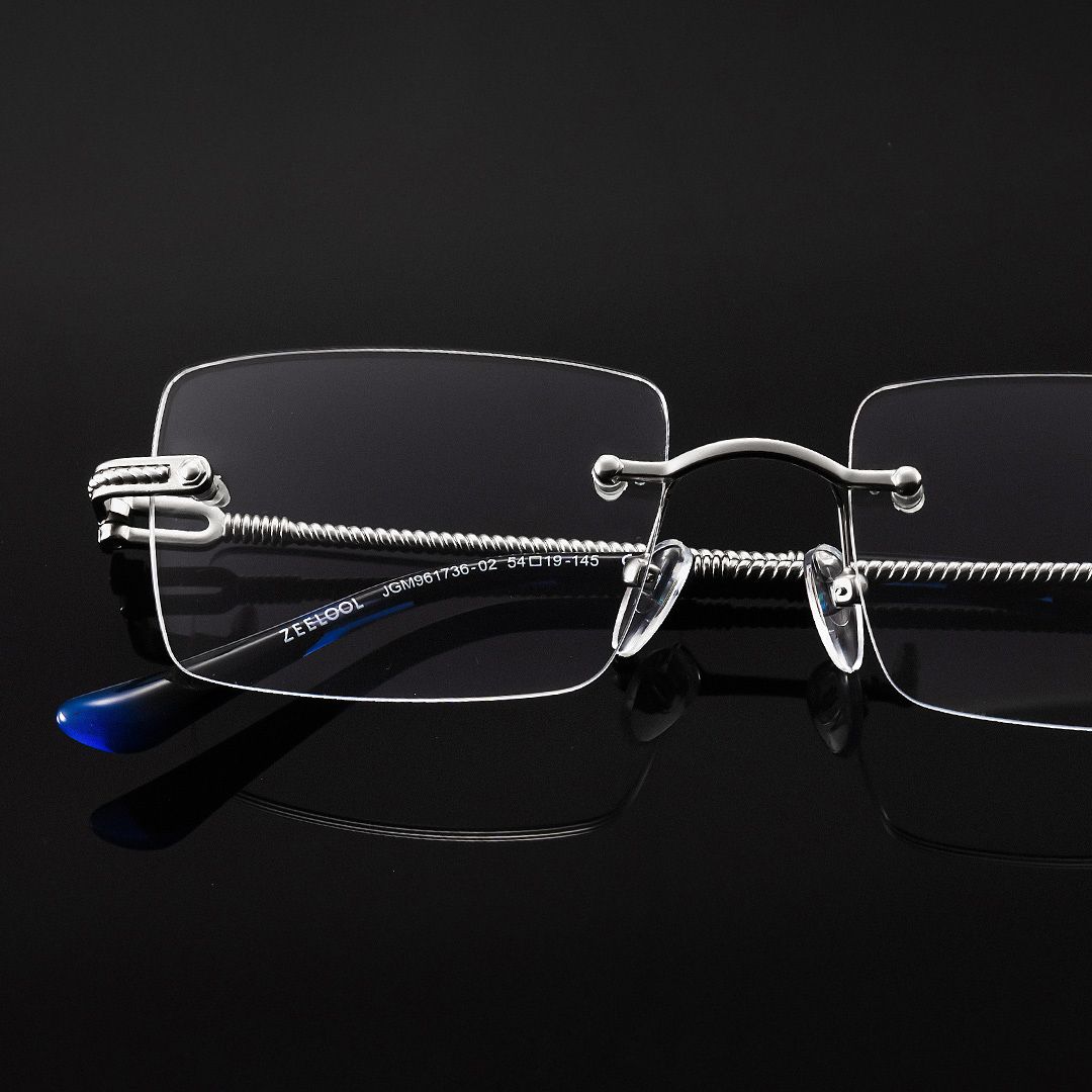 Silver Rimless Eyeglasses Frames With Adjustable Nose Pads0