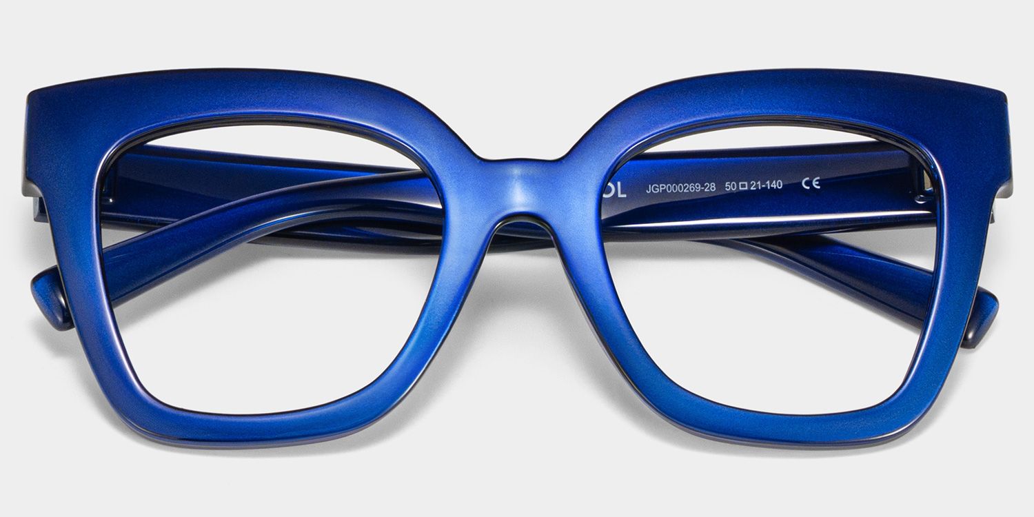 青いお月様　Melloglass Malcolm Large Square Nerdy Glasses with Blue Color