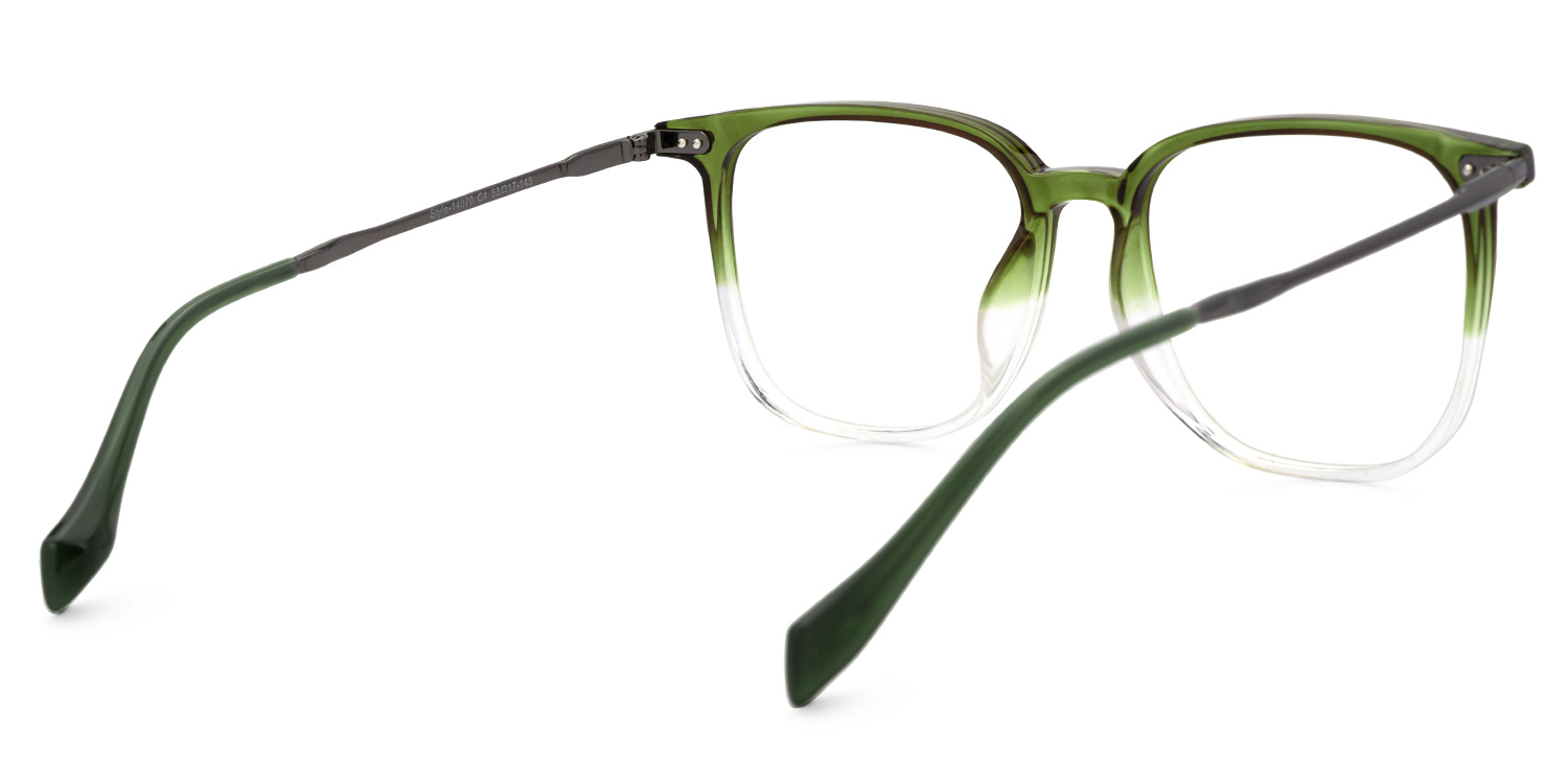 Mullen Square Thin Green-Clear Gradient Frame Glasses3