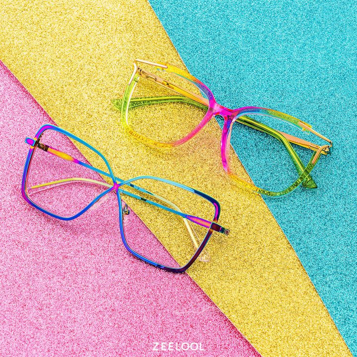 Racquel Iridescent Glasses Frames in Square Semi-Rimless  | ZEELOOL Canada4