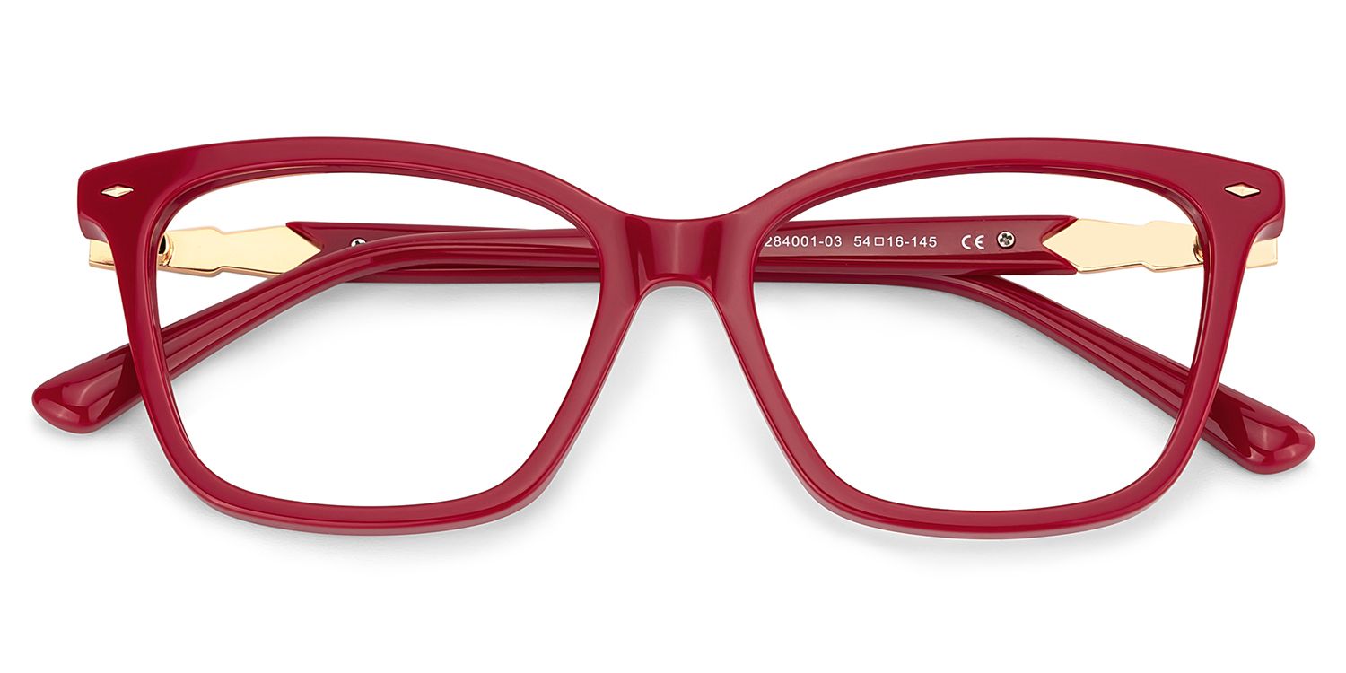 Theo Acetate Red Frame Glasses with Square Shape | ZEELOOL Canada2
