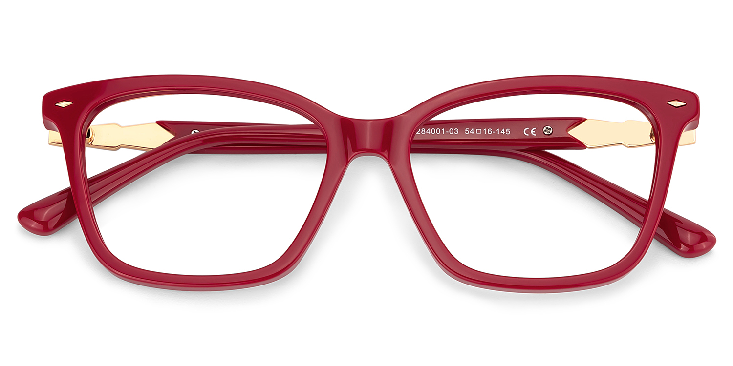 Theo Acetate Red Frame Glasses with Square Shape | ZEELOOL Canada2