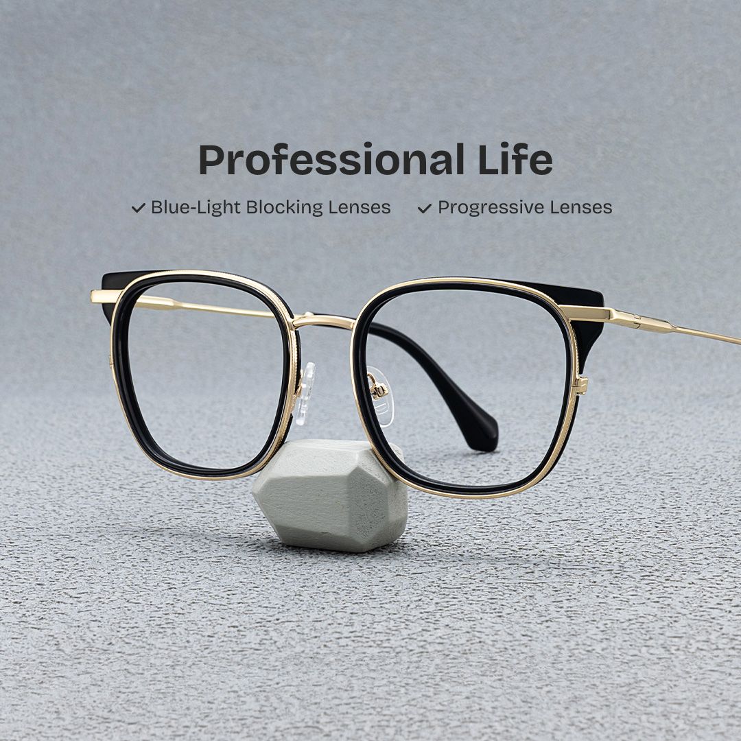 Cameron Eyeglasses in Square Black-gold Frame | Zeelool0