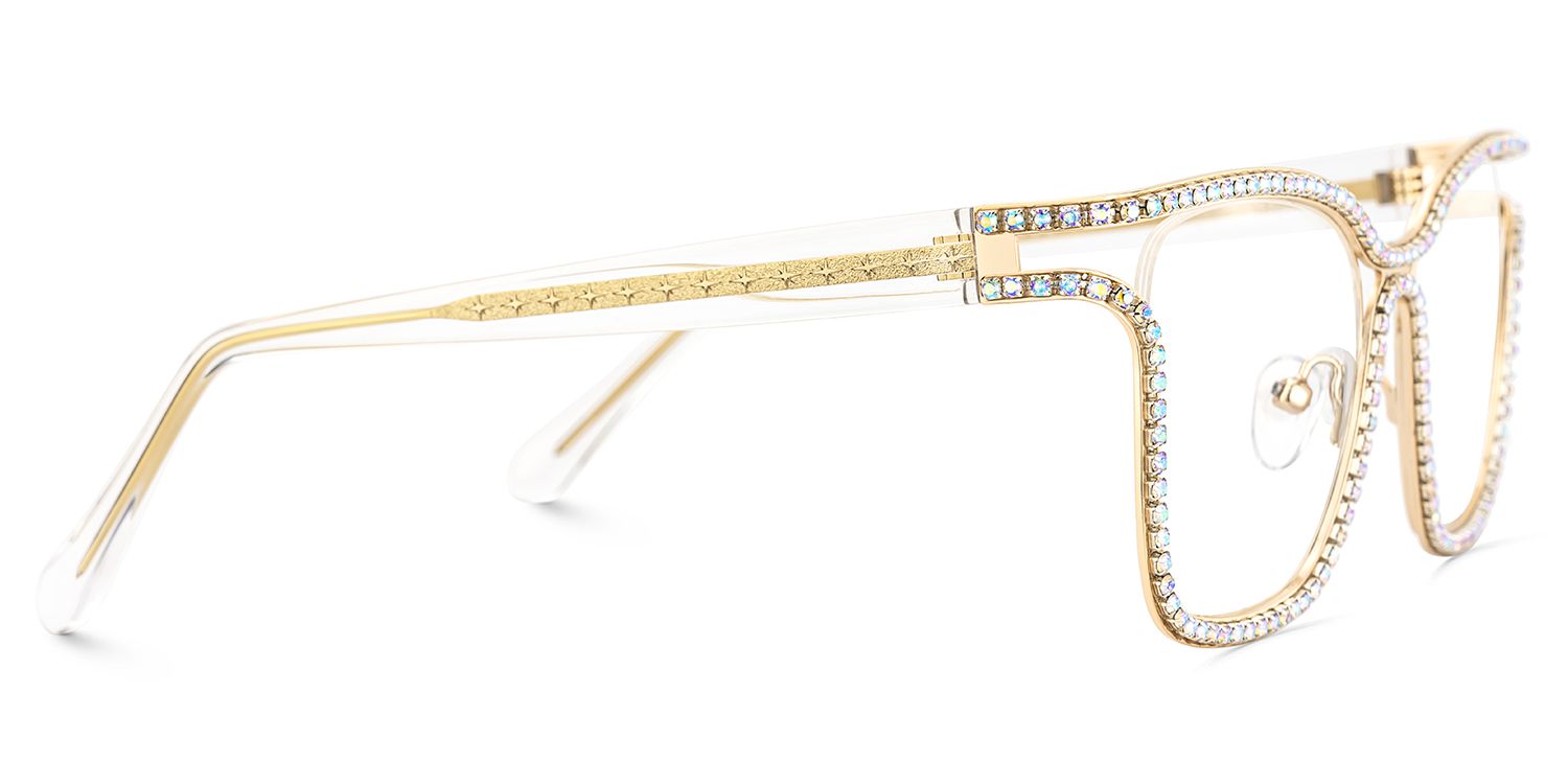 Half Rim Square Glasses With Decorated Shiny Diamonds4