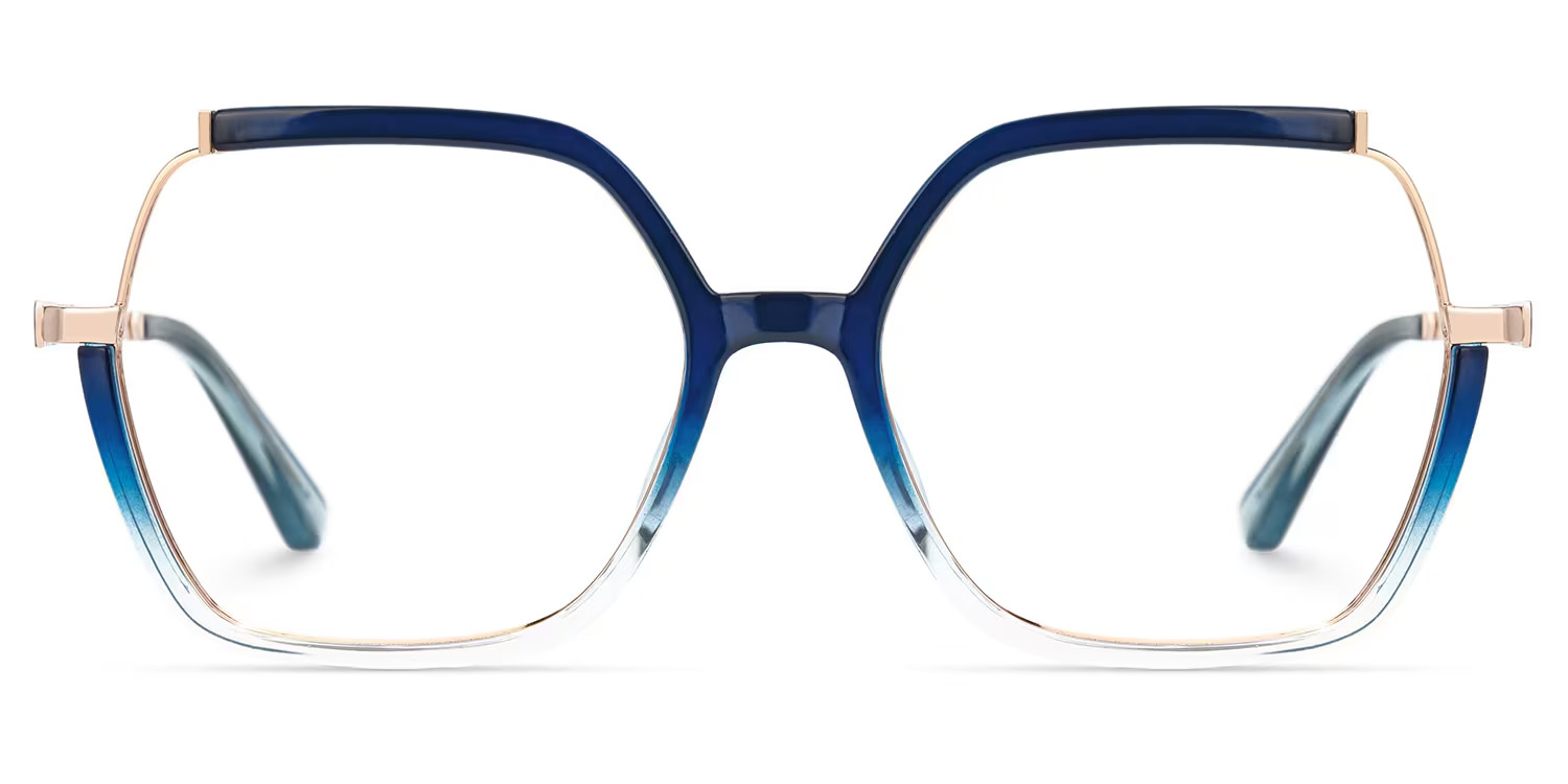 Alexia Mixed-Materials Square Blue Frame Glasses | ZEELOOL Canada2