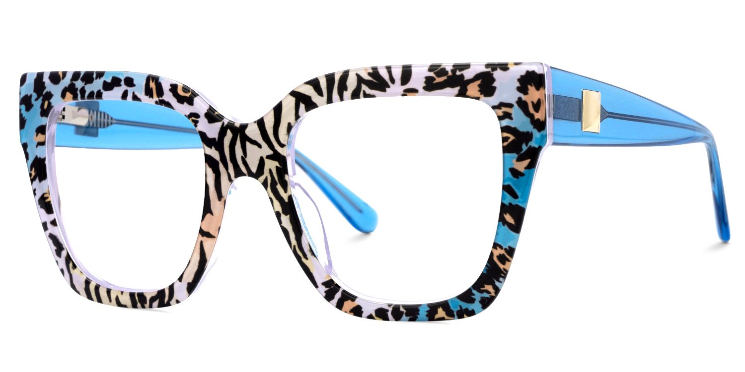 Affordable Blue Leopard Frame Ruby Square Glasses | ZEELOOL Canada1