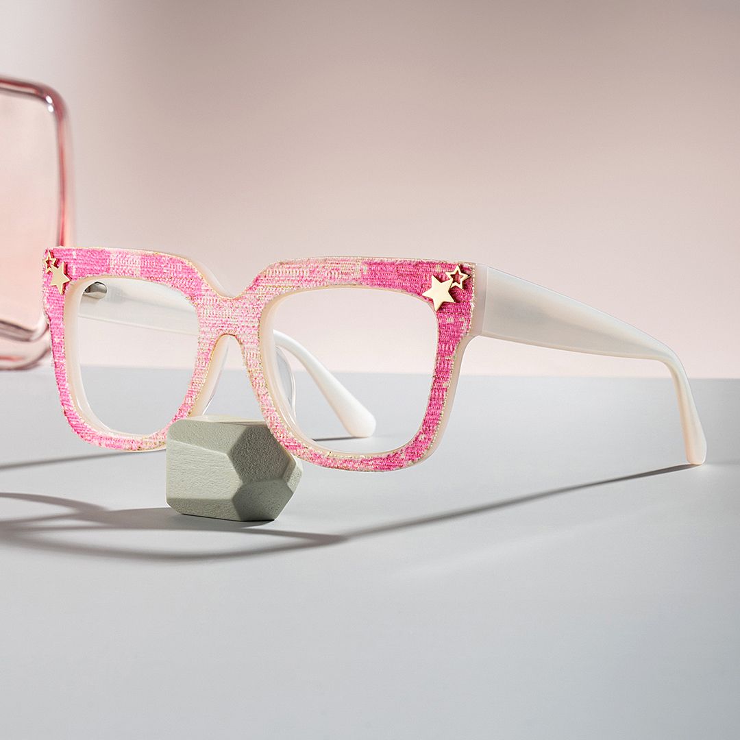 Teresita Thick Pink Denim Glasses in Square Design | ZEELOOL Canada0