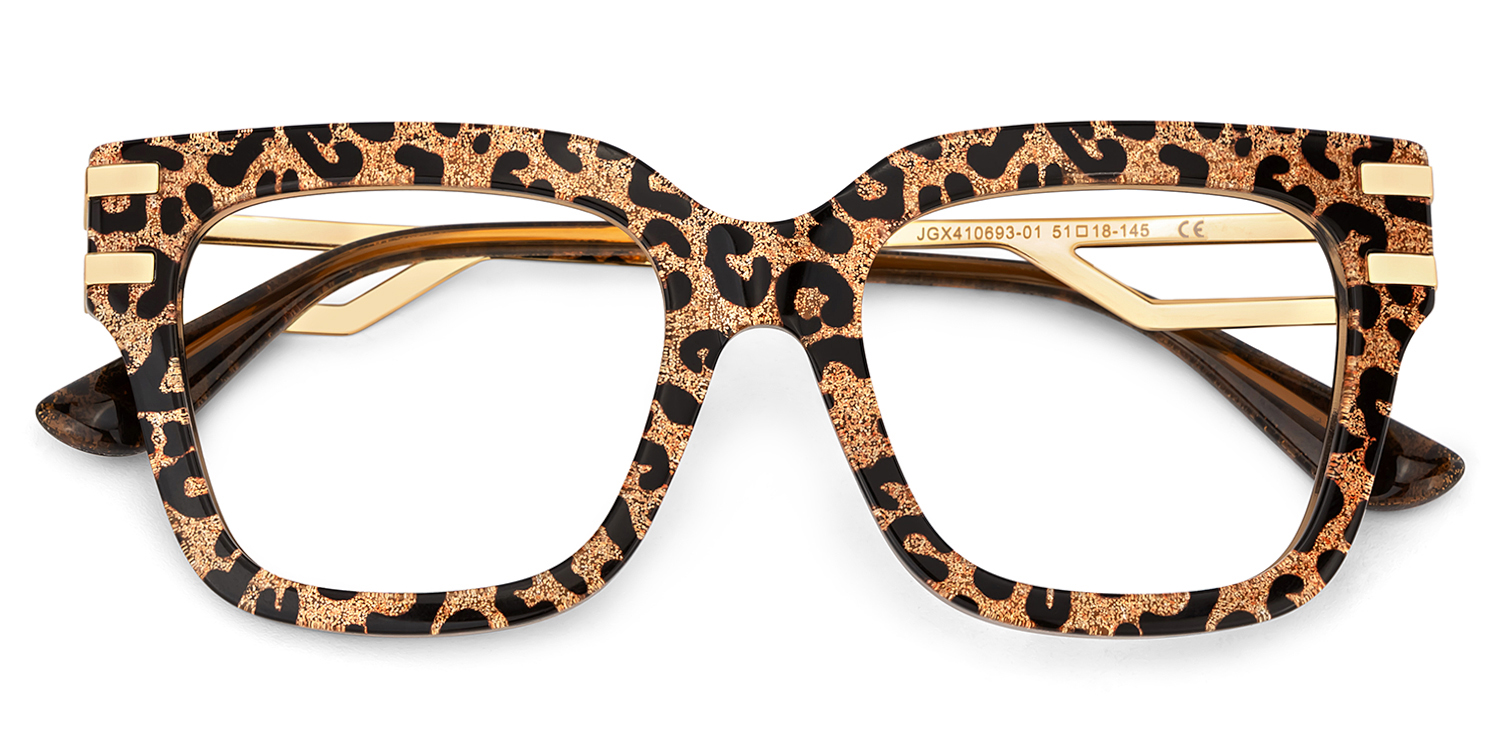 Square Cat-Eye Glasses With Brown Leopard Pattern2