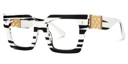 Cummings Square Black-White Striped Glasses2