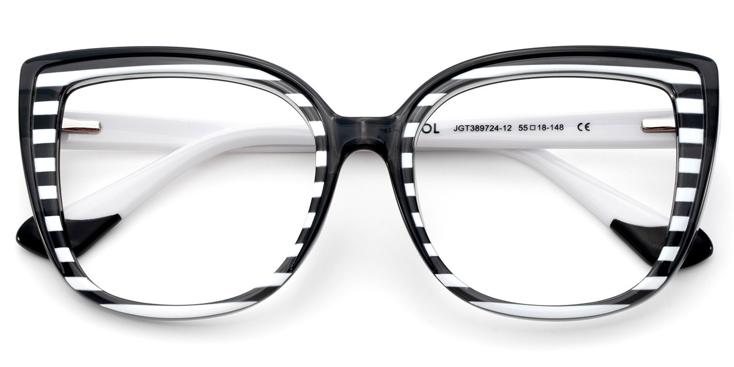 Large Black White Eyeglasses Frames With Cat Eye Shape2