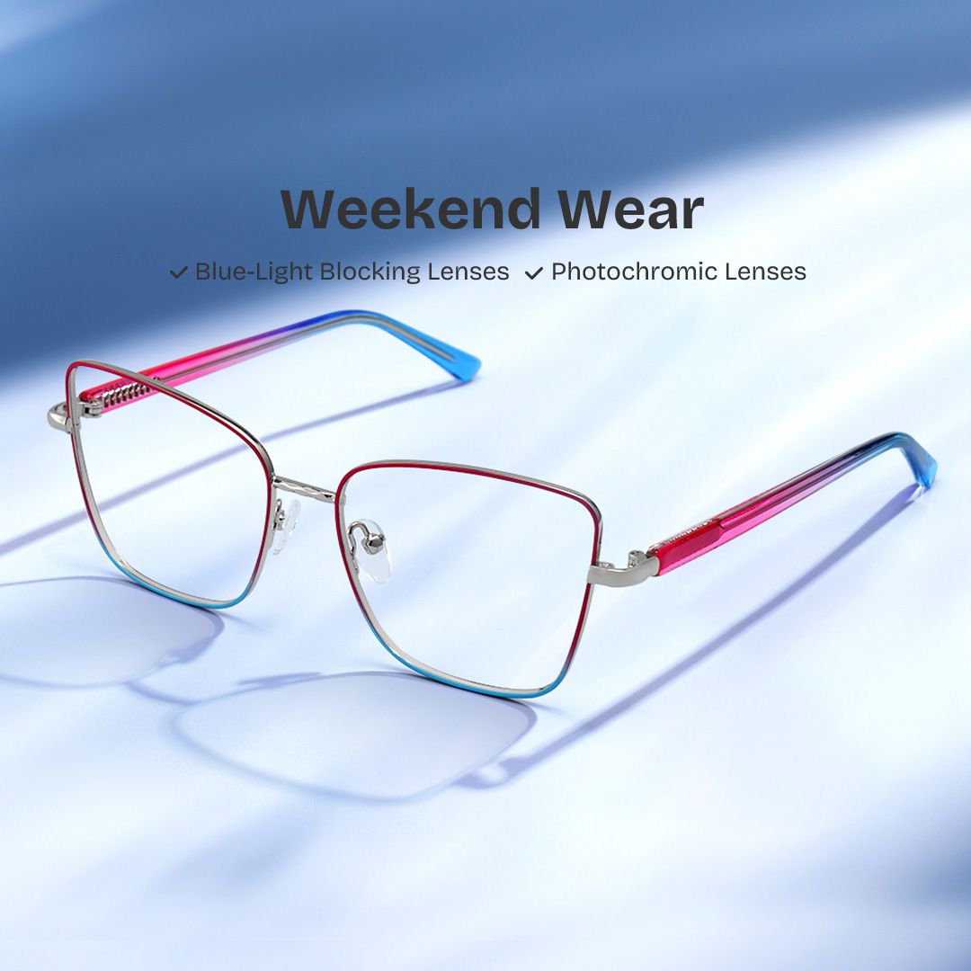 Jace Red-blue Square Prescription Glasses | Zeelool0
