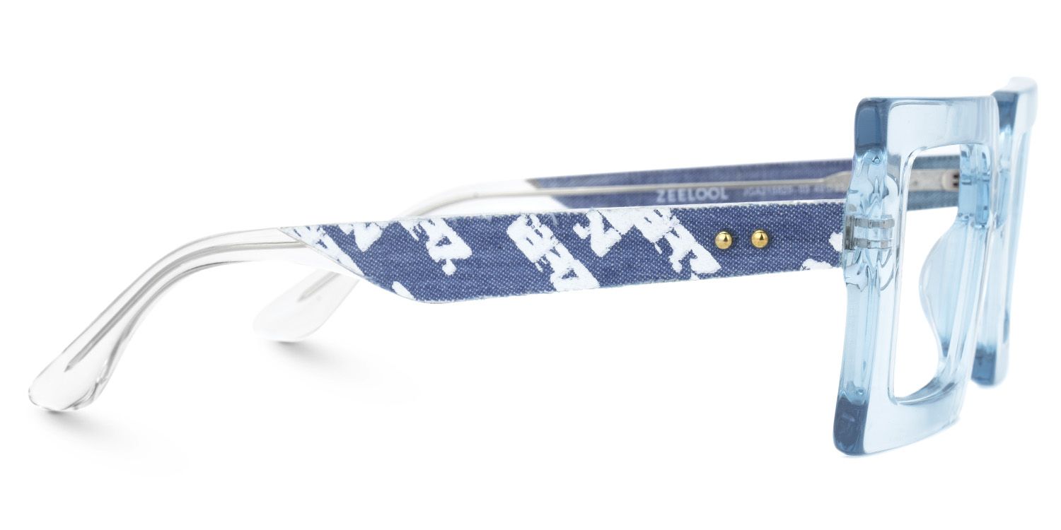 Tiffaney Transparent Blue Frames with Blue Denim Temples2