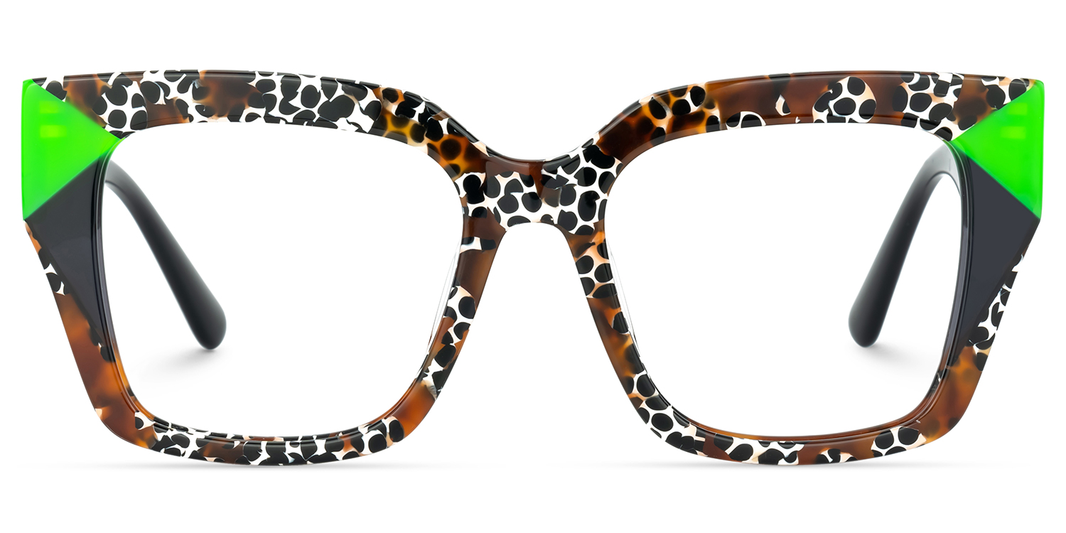 Clody Square Cheetah Print Glasses with Black Arms0