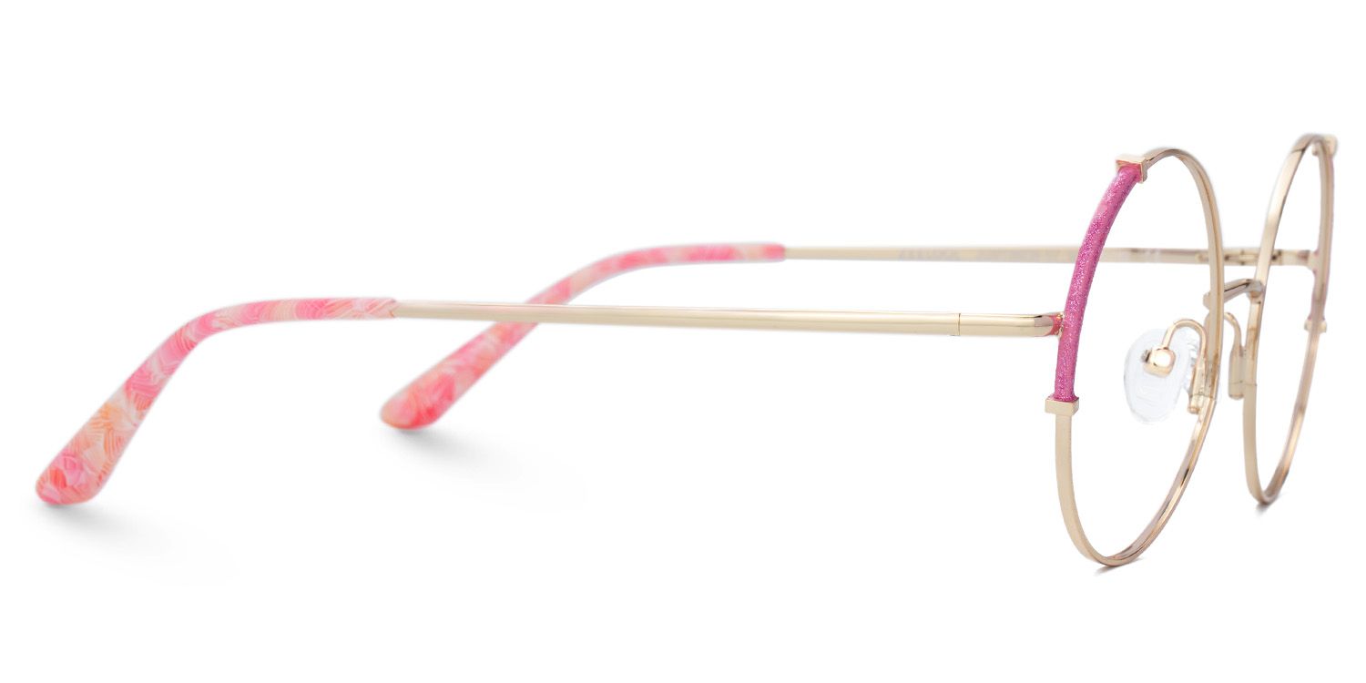 Round Gold Prescription Glasses With Hot Pink Gillter2