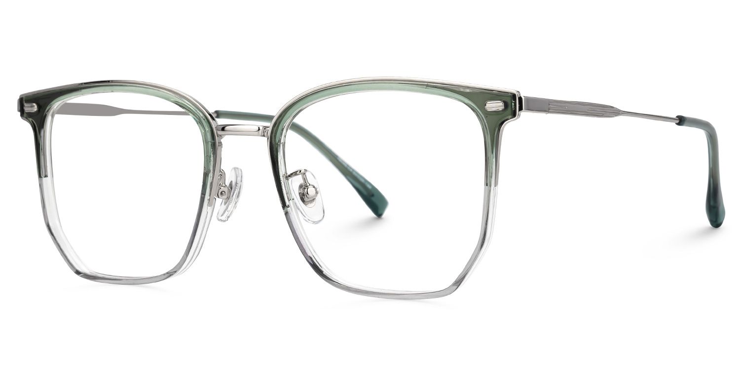 Roque Mixed-material Geometric Green Frame Glasses | ZEELOOL Canada1
