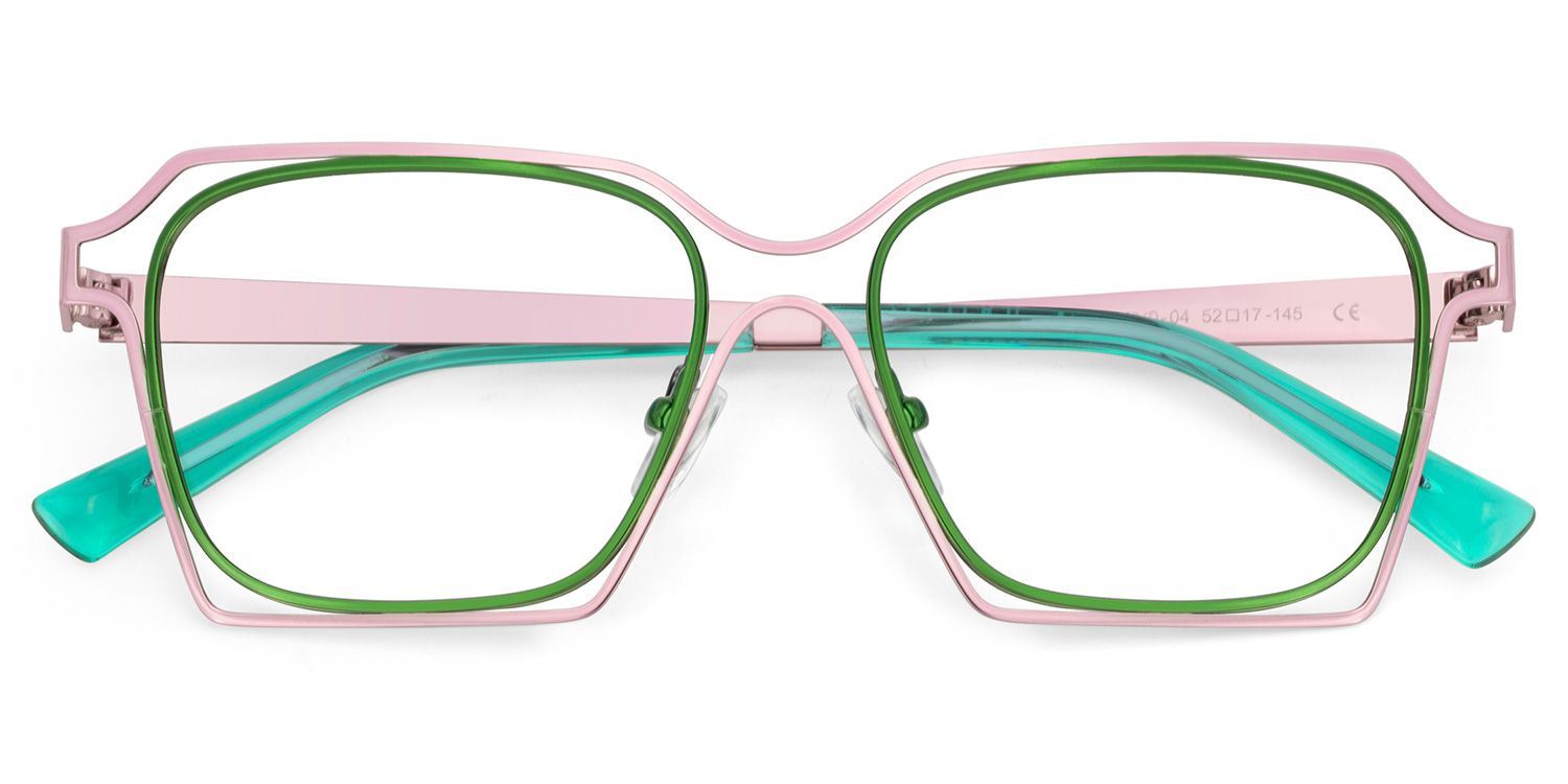 Foday Pink Green  Metal Frame Glasses With Geometric Shape1