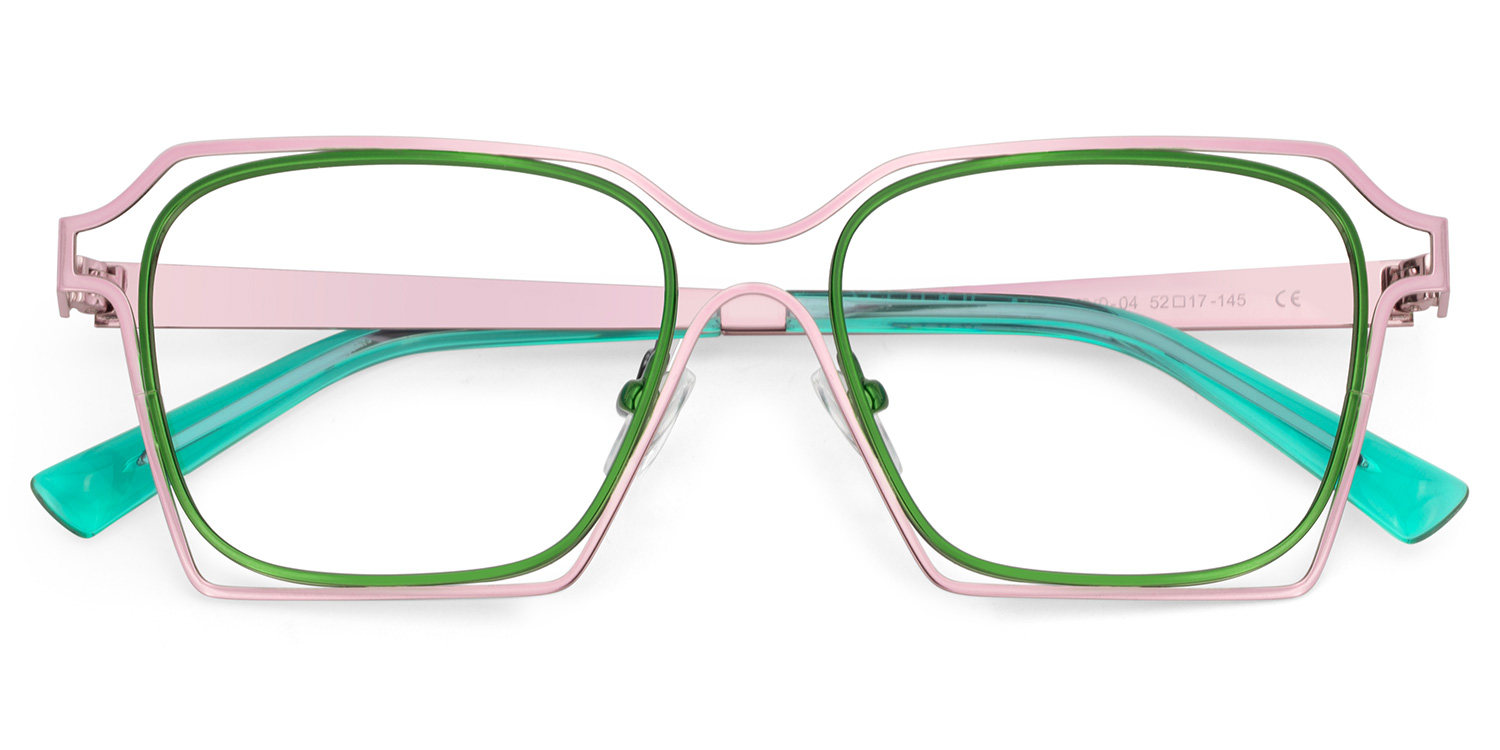 Foday Pink Green  Metal Frame Glasses With Geometric Shape1