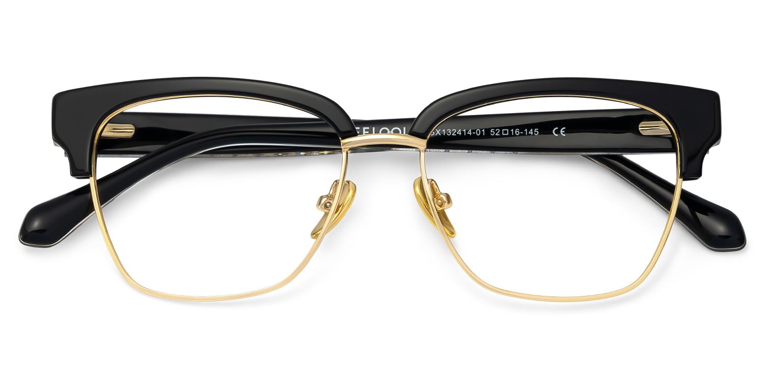 Browline Black Gold Eyeglasses- Ellis Mixed Frame Glasses3