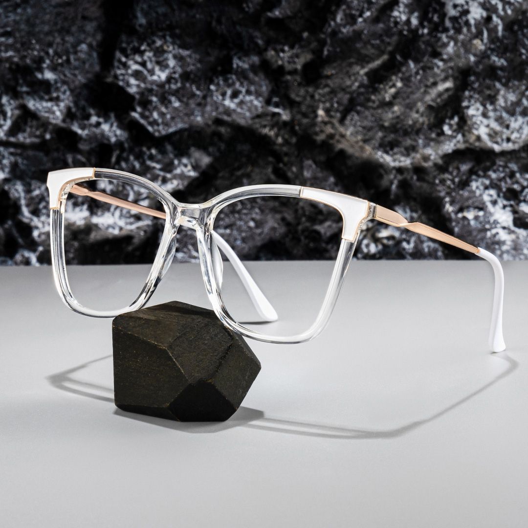 Transparent Glasses Square Shape With White Corner Frame Design0