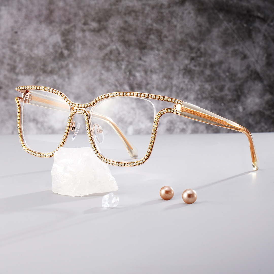 Shine Square Gold White Glasses0