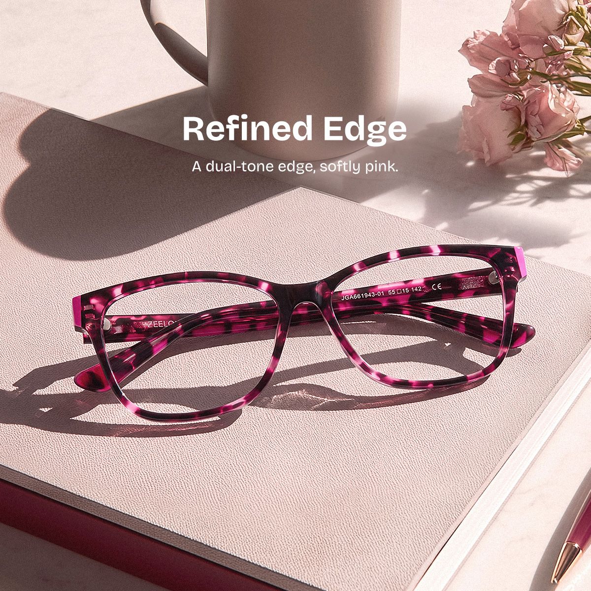 Eva Pink Tortoise Rectangle Frame Eyeglasses | ZEELOOL0