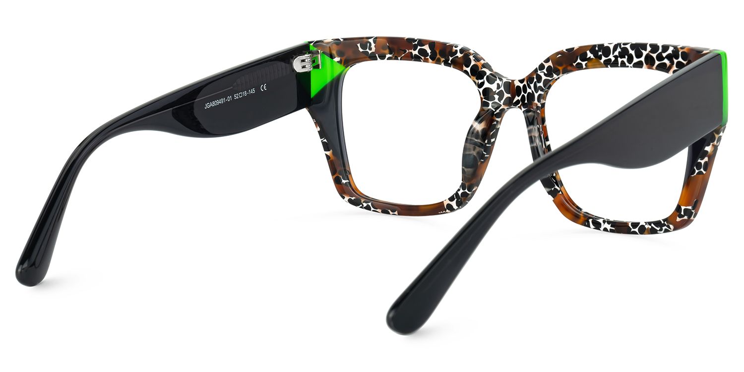 Clody Square Cheetah Print Glasses with Black Arms3