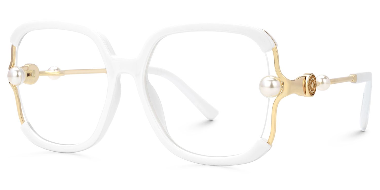Jeania Plain White Square Glasses with Pearl in Arms1