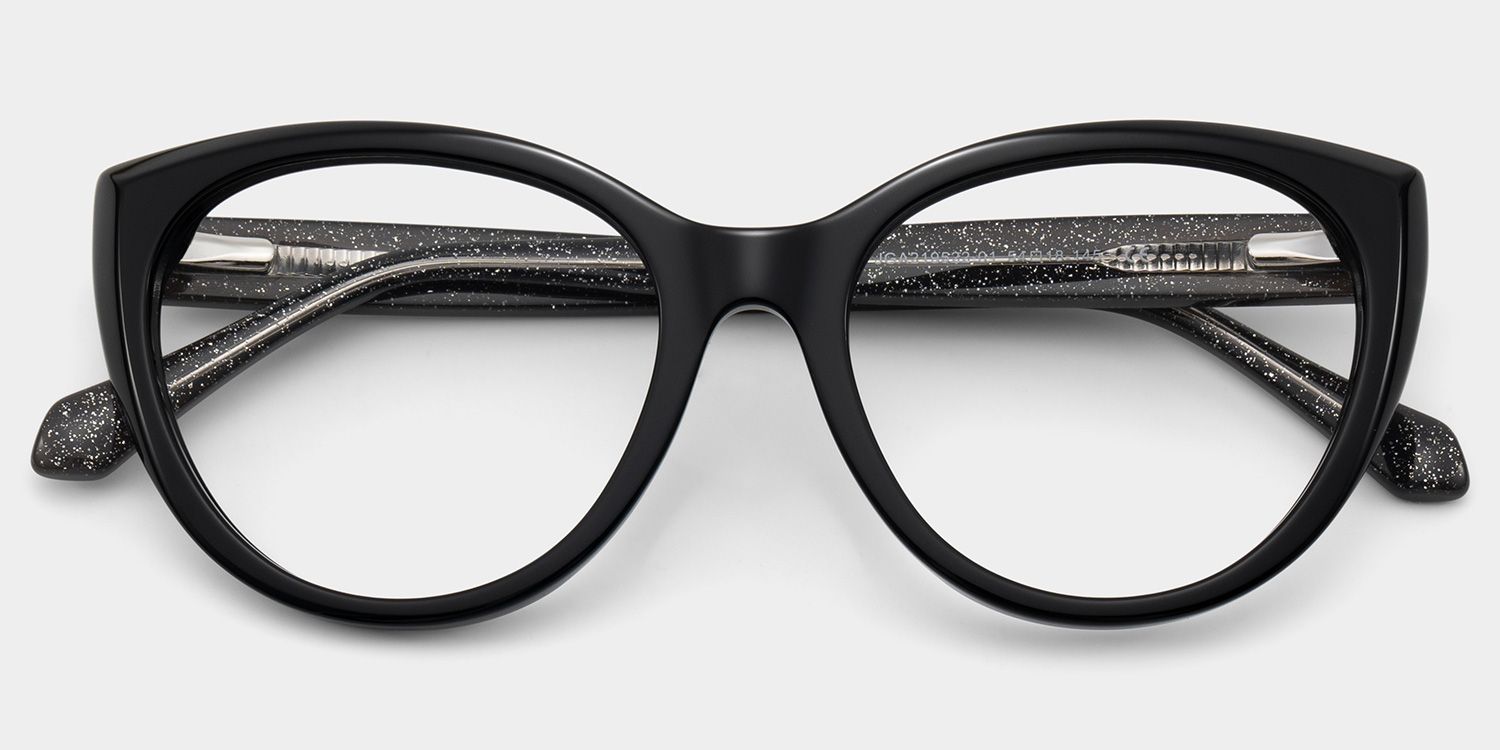 Kiera Black Cat Eye Glasses Frames in Dark Gray Glitter | ZEELOOL1