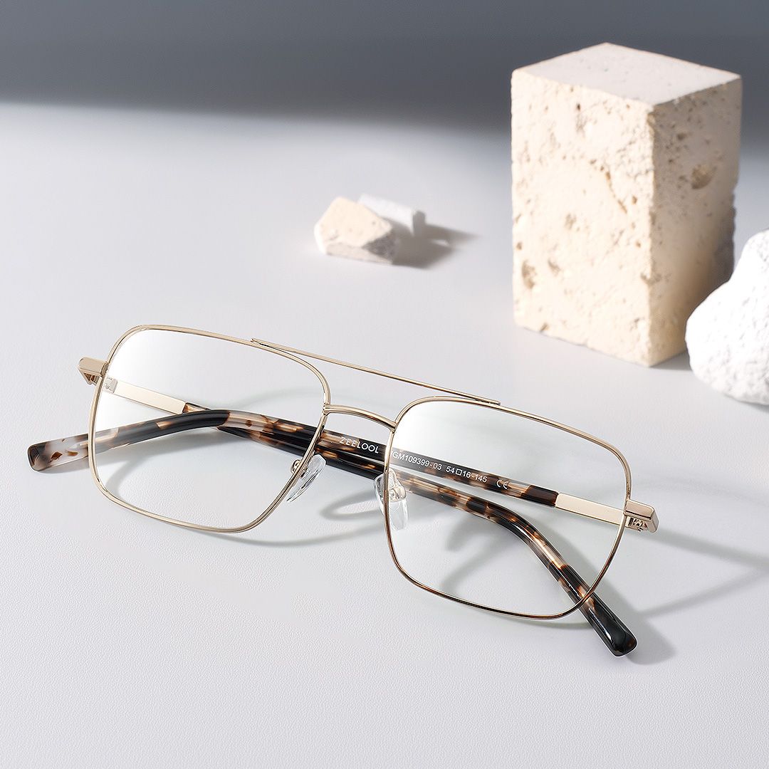 Iris Light Gold Frame Glasses with Aviator Frame Online | ZEELOOL Canada0