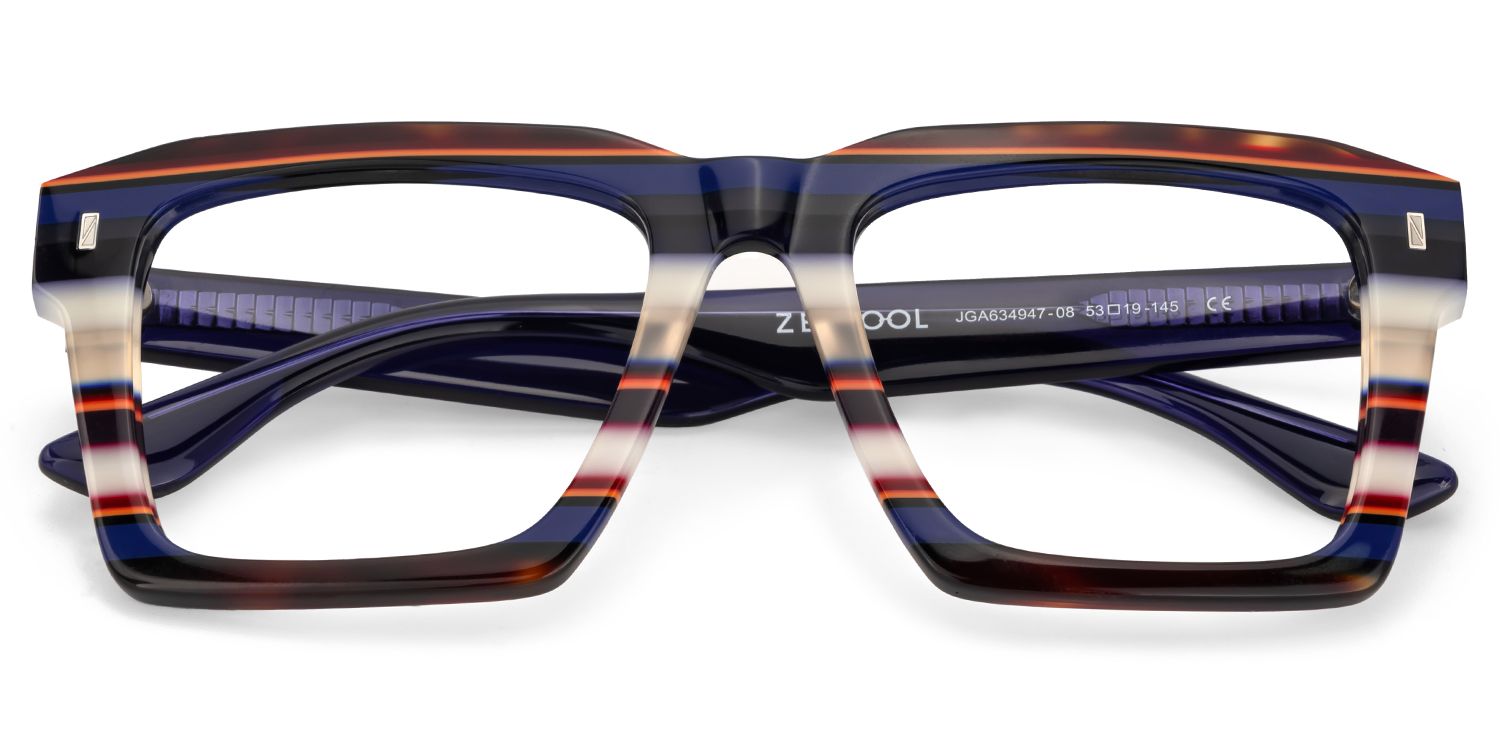 Large Square Frame Eyeglasses With Blue and White Stripes2