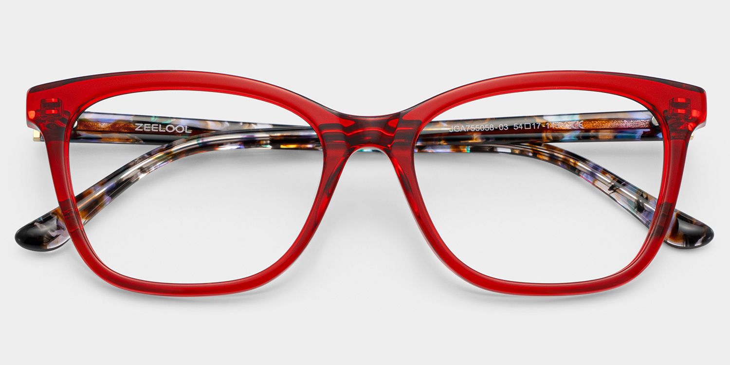 Bella Gardening Red Floral Rectangle Acetate Glasses | ZEELOOL1