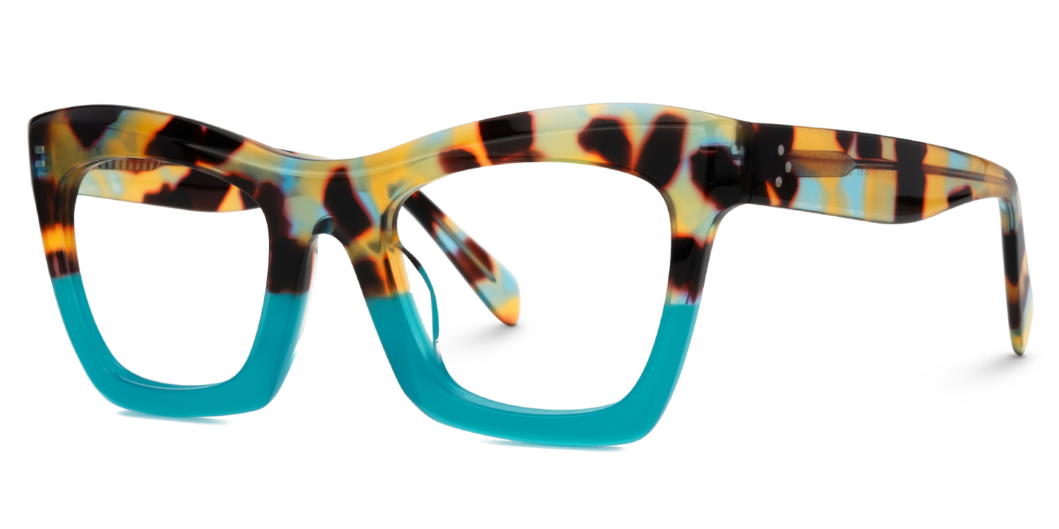 Benitez Square Peacock-Blue Glasses1