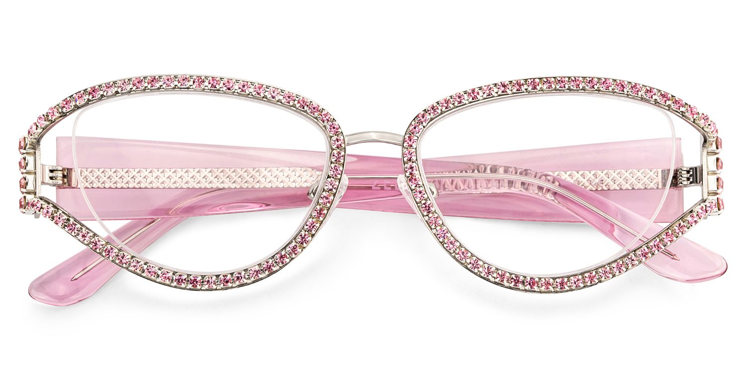 Ladies's Cat Eye Glasses With Shiny Pink Diamonds2